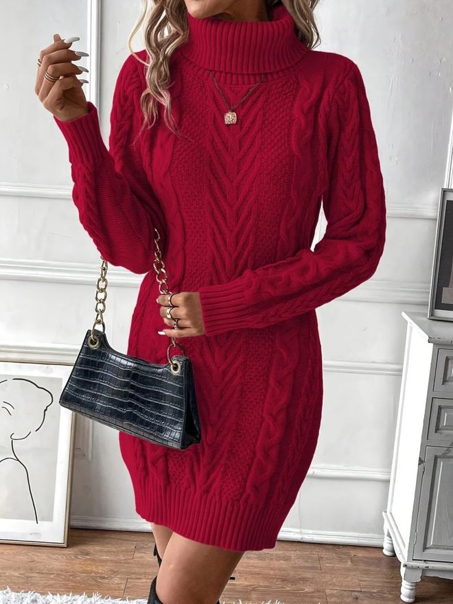 Janes Red Turtle Neck Mini Sweater Dress Wholesale Clothing Modest