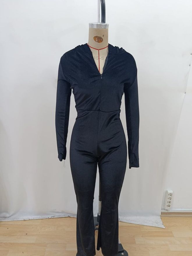 Janes Μαύρη Σέξι Εφαρμοστή Φόρμα Τύπου Boilersuit Με V λαιμόκοψη Χονδρικό εμπόριο ενδυμάτων Άνοιξη