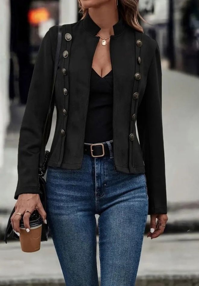 Janes Negro Elegante Blazer De Un Solo Pecho Chaqueta Ropa al por mayor Casual