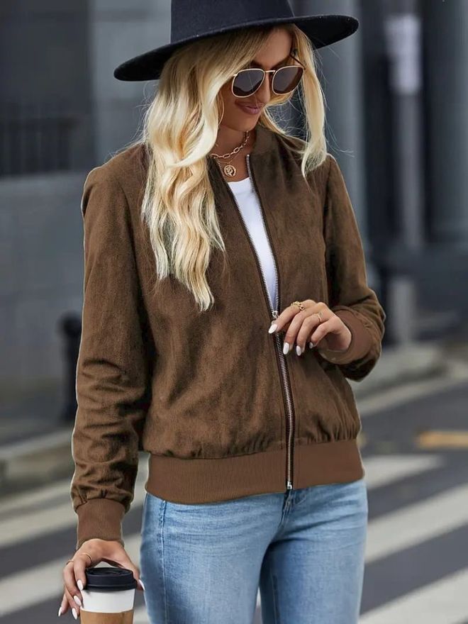 Janes Hnedá Bomber Bunda Ležérna Streetwear Na Zips Veľkoobchod s oblečením Neformálny