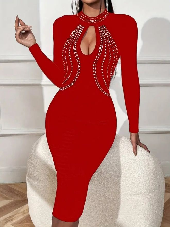 Janes Vestido Rojo Sexy Elegante Glam Formal Bodycon Ropa al por mayor Sexy