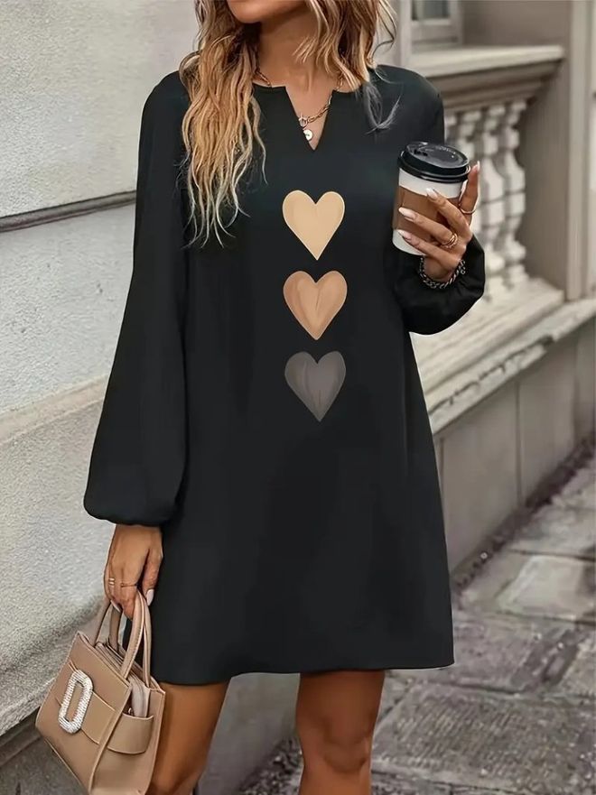 Janes Vestito Nero Mini Tubino Con Motivo A Cuori Abbigliamento all'ingrosso Modesto