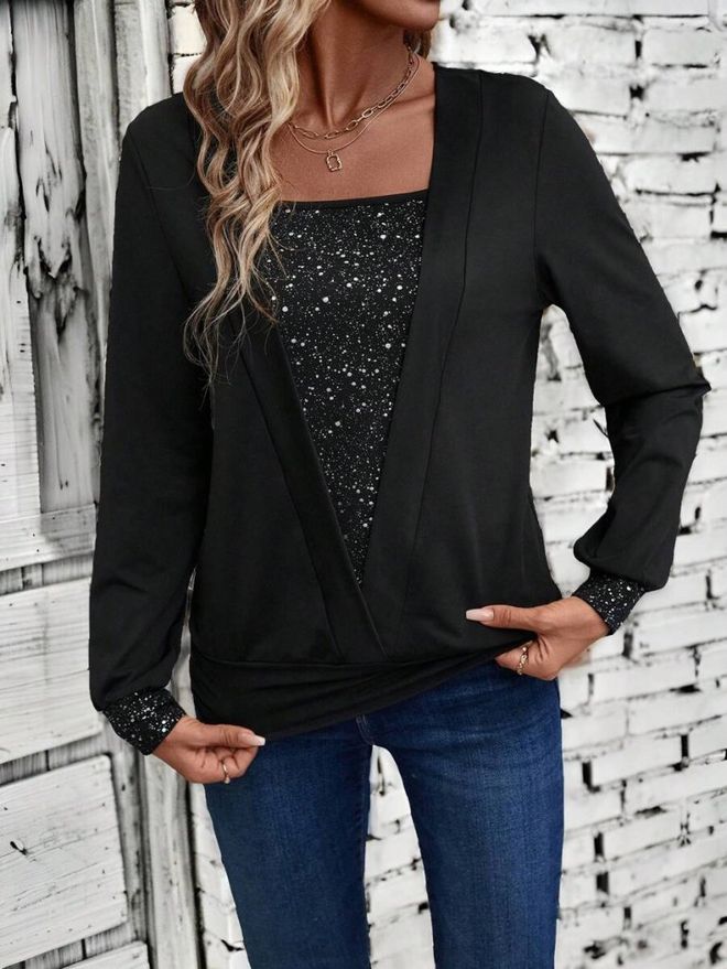 Janes Camicetta Nera A Pois Con Scollo Quadrato Abbigliamento all'ingrosso Casuale