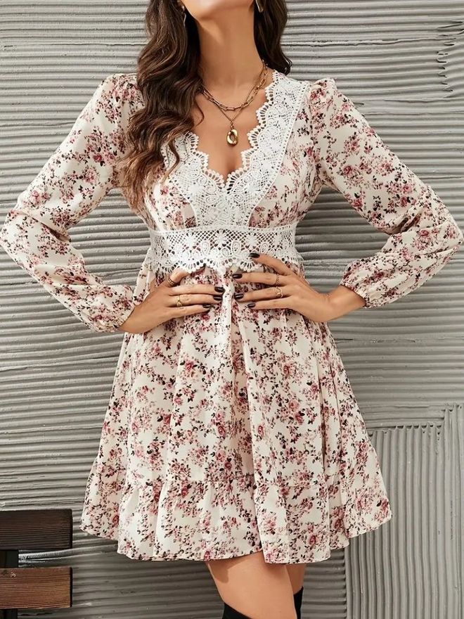 Janes Ασπρο Μίνι Φόρεμα A line Με Floral Σχέδιο Χονδρικό εμπόριο ενδυμάτων Casual