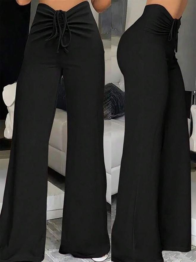 Janes Siyah Seksi Gündelik Zarif Palazzo Pantolon Toptan Giyim Gündelik