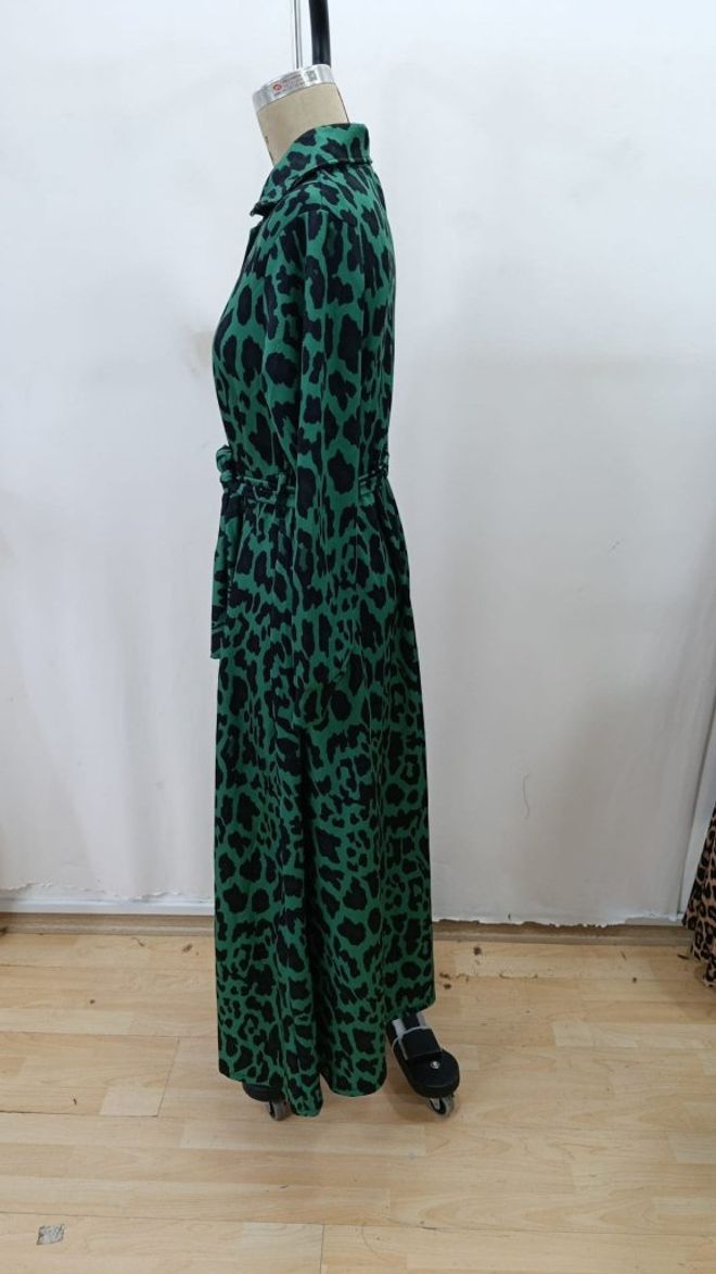 Janes فستان أخضر بطبعة ليوبارد بتصميم لف ماكسي ملابس بالجملة 5