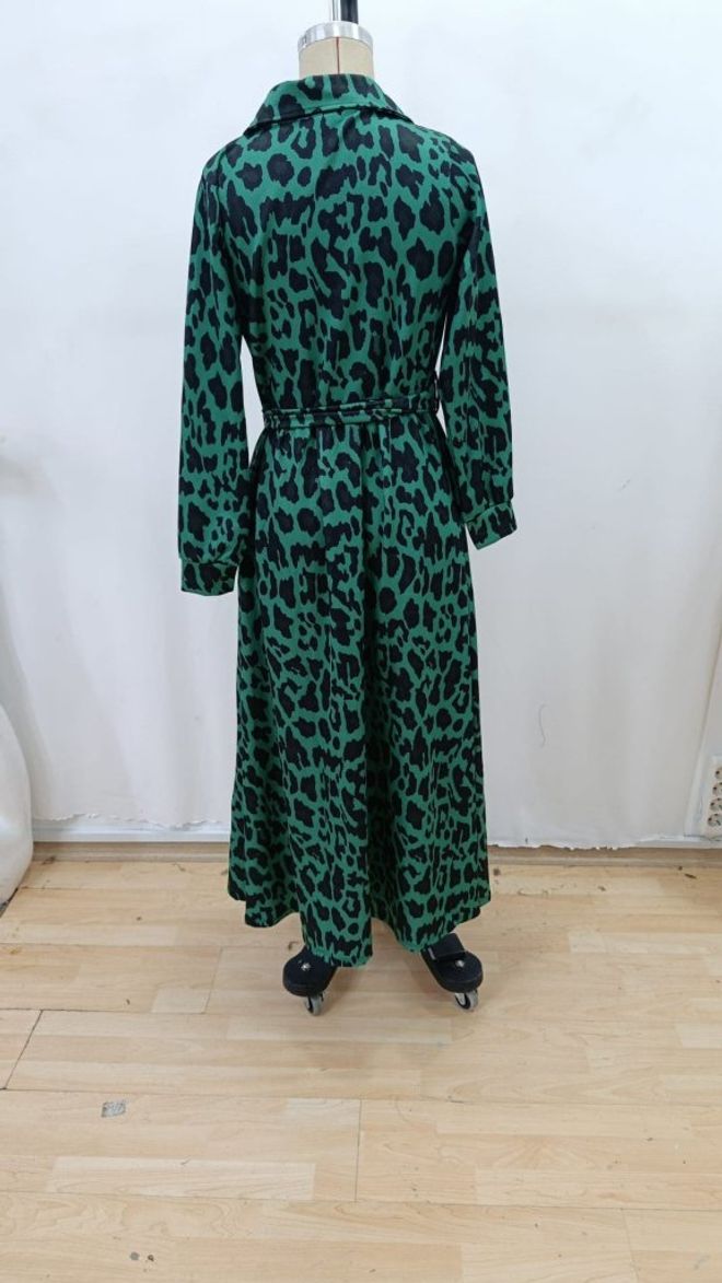 Janes فستان أخضر بطبعة ليوبارد بتصميم لف ماكسي ملابس بالجملة كوكتيل