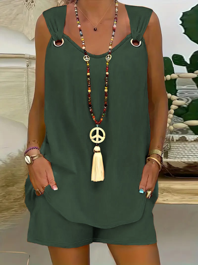 Janes Yeşil Set Gündelik Boho Sokak Tarzı Toptan Giyim Gündelik