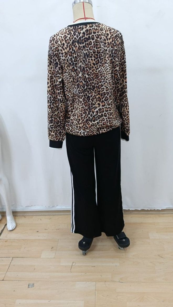 Janes Set Schwarz Leopardenmuster Palazzo Großhandelskleidung 8