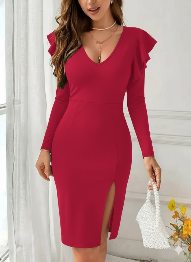 Janes Kırmızı Seksi Zarif Resmi Işıltılı Bodycon Elbise Toptan Giyim Seksi