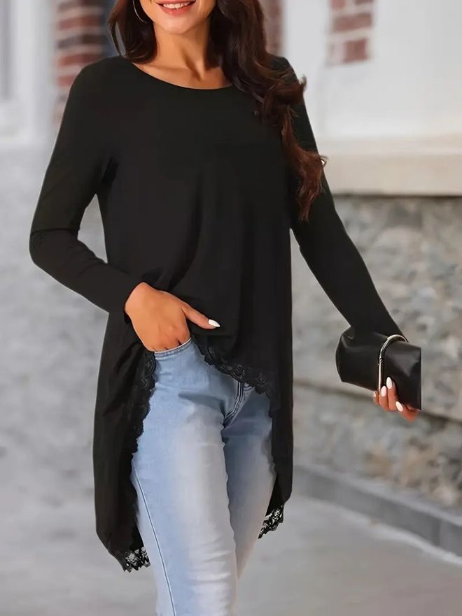 Janes Uzun Kollu Ve Yuvarlak Yakalı Siyah Bluz Toptan Giyim Tesettür