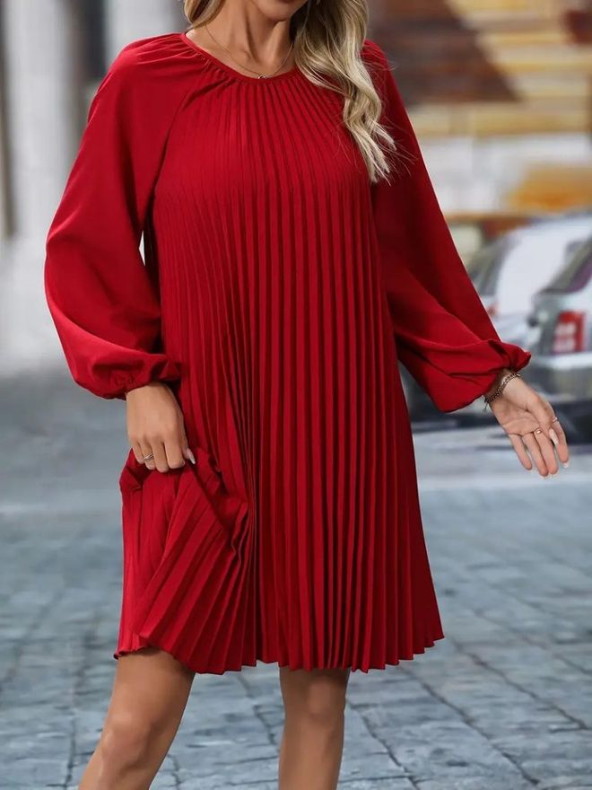 Janes Vestito Rosso Elegante Mini Tubino Con Maniche A Palloncino Abbigliamento all'ingrosso Modesto