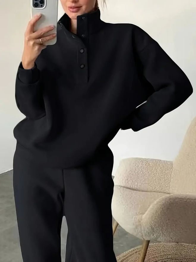 Janes Set Siyah Gündelik Spor Giyim Sokak Tarzı Toptan Giyim Tesettür