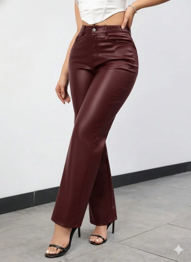 Janes Bordeauxrote Bootcut Hose Mit Hoher Taille Großhandelskleidung Lässig