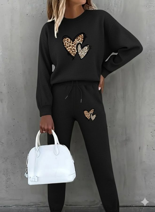 Janes Σετ Μαύρο Casual Αθλητικό Με Animal Print & Καρδιές Χονδρικό εμπόριο ενδυμάτων Casual