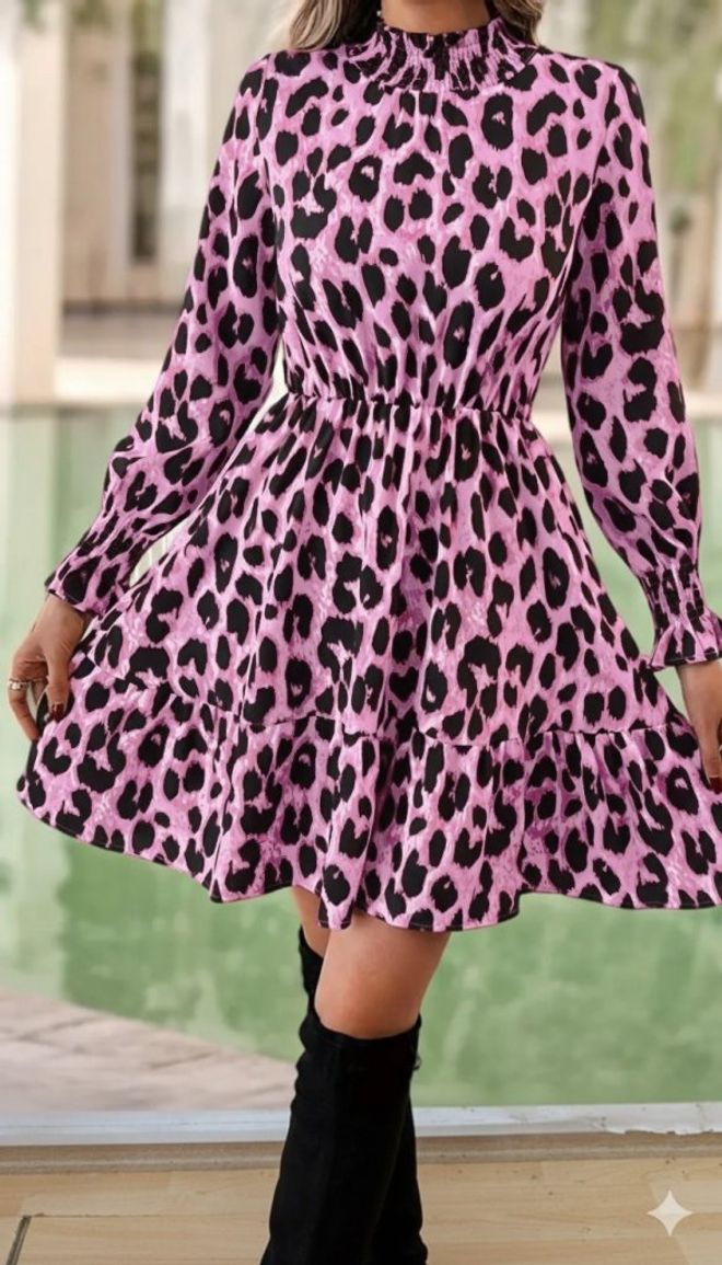 Janes Ροζ Φόρεμα Με Animal Print Fit And Flare Μίνι Χονδρικό εμπόριο ενδυμάτων Casual