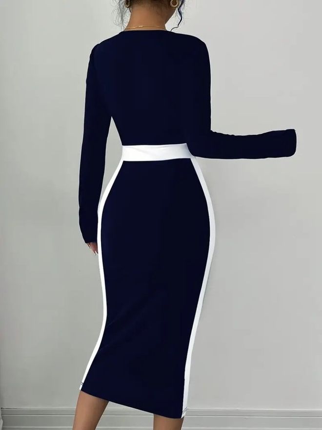 Janes Vestido Azul Marino Sexy Elegante Formal Bodycon Ropa al por mayor Primavera