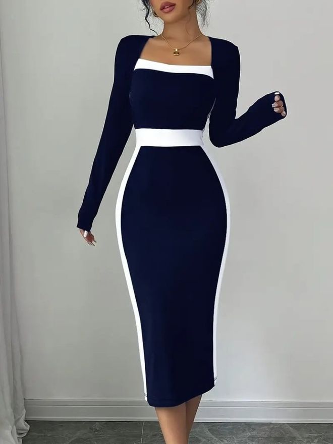 Janes Vestido Azul Marino Sexy Elegante Formal Bodycon Ropa al por mayor 1