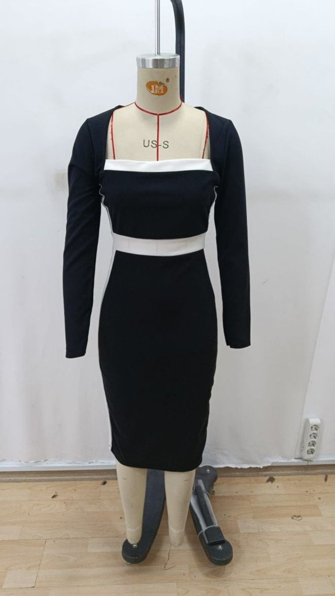 Janes Vestido Bodycon Negro Elegante Con Escote Cuadrado Ropa al por mayor Primavera