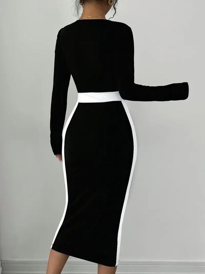 Janes Vestido Bodycon Negro Elegante Con Escote Cuadrado Ropa al por mayor 1