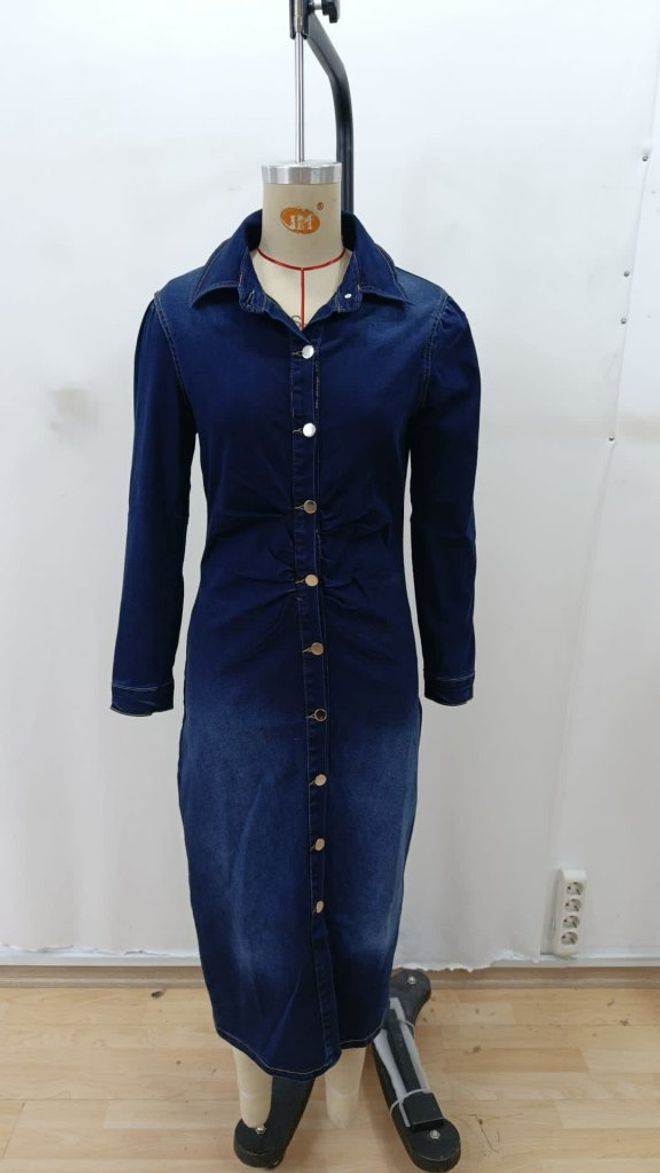 Janes Vestido Bainha Azul Com Decote Profundo E Mangas 3/4 Roupas por atacado Primavera