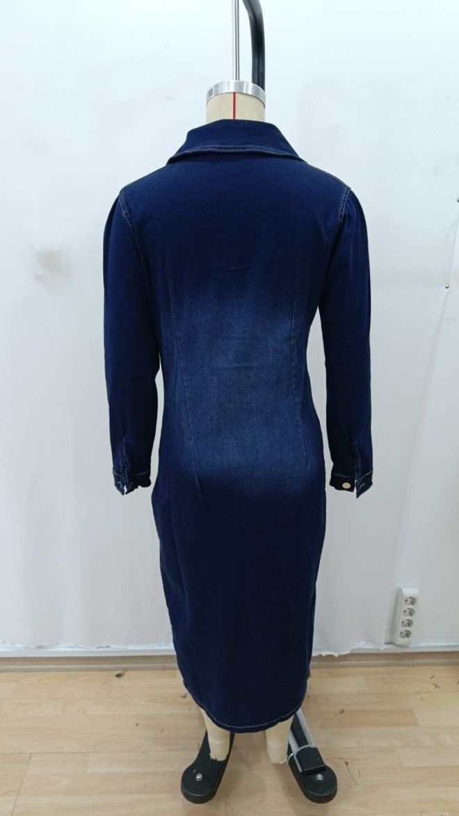 Janes Vestido Bainha Azul Com Decote Profundo E Mangas 3/4 Roupas por atacado Sensual