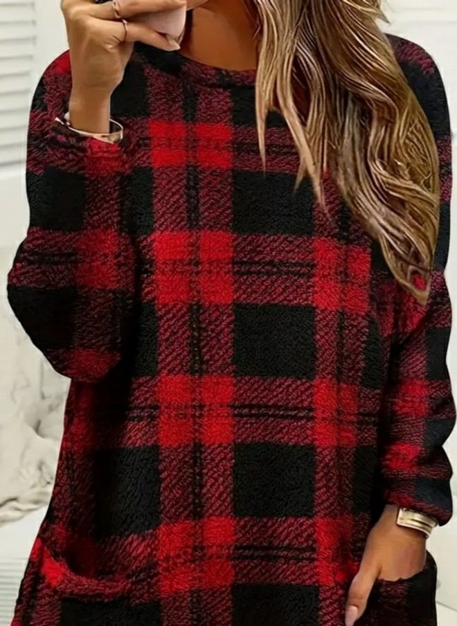 Janes Красная Повседневная Плюс Сайз Клетчатая Туника Оптовая продажа одежды Повседневный