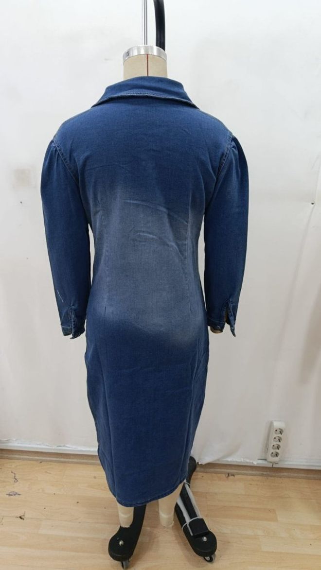 Janes Vestido Bainha Midi Azul Elegante Com Mangas Puff 3/4 Roupas por atacado 5