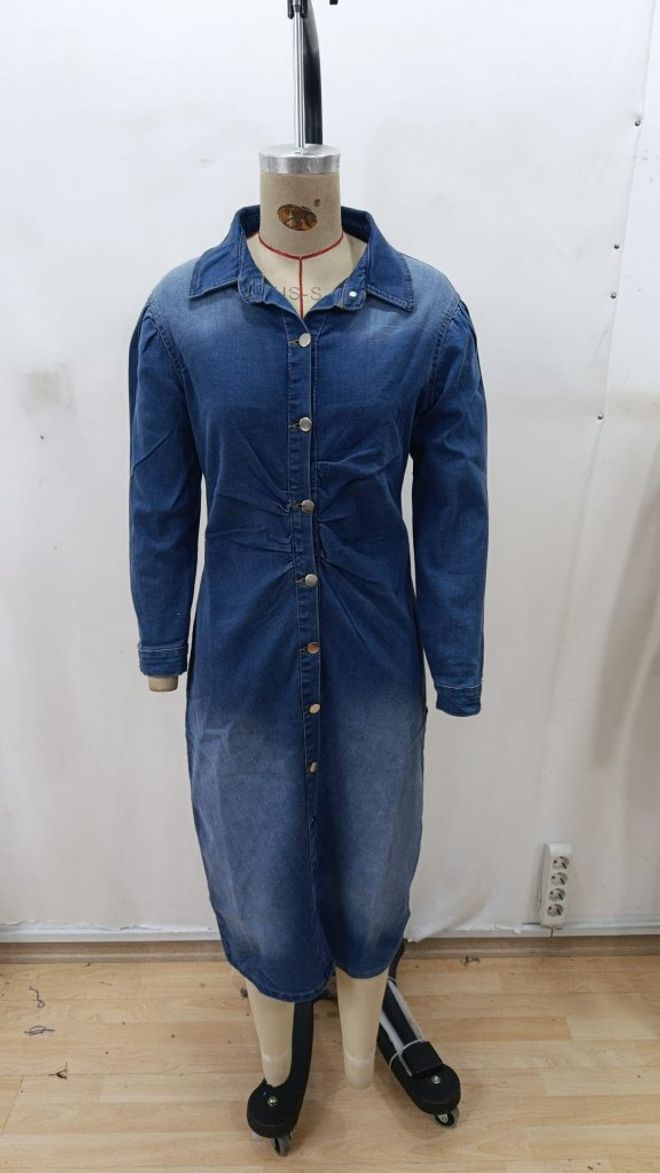 Janes Vestido Bainha Midi Azul Elegante Com Mangas Puff 3/4 Roupas por atacado Sensual