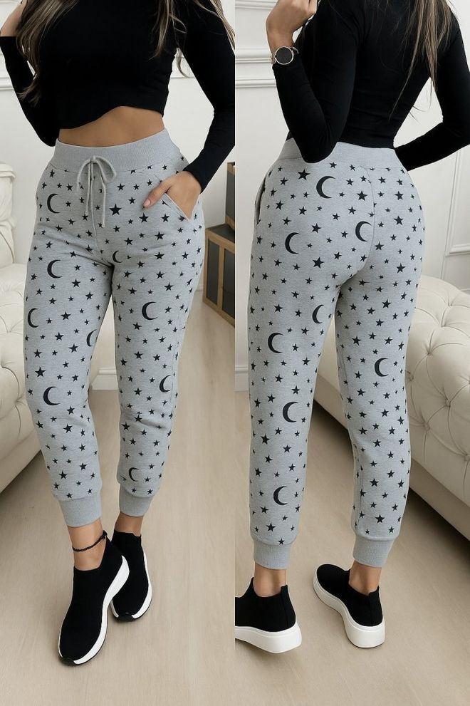 Janes Calças Jogger Cinza Com Padrão De Estrelas Roupas por atacado Casual