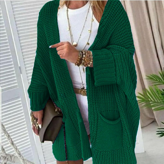 Janes كارديجان تريكو منقوش كبير الحجم مع جيوب أخضر ملابس بالجملة 0