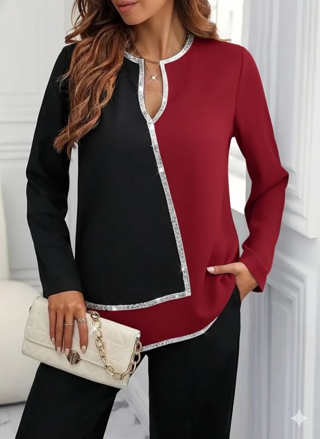 Janes Blusa Preta Elegante Com Decote Olho De Fechadura Roupas por atacado Casual