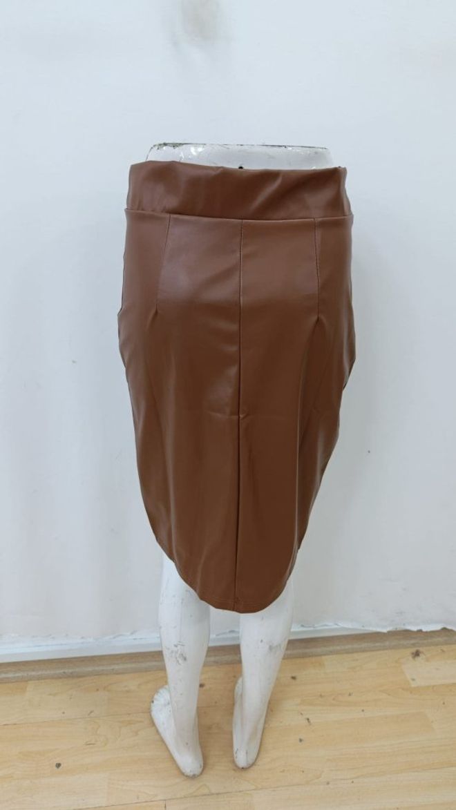 Janes Kahverengi Yüksek Bel Midi Yırtmaçlı Etek Toptan Giyim Kokteyl