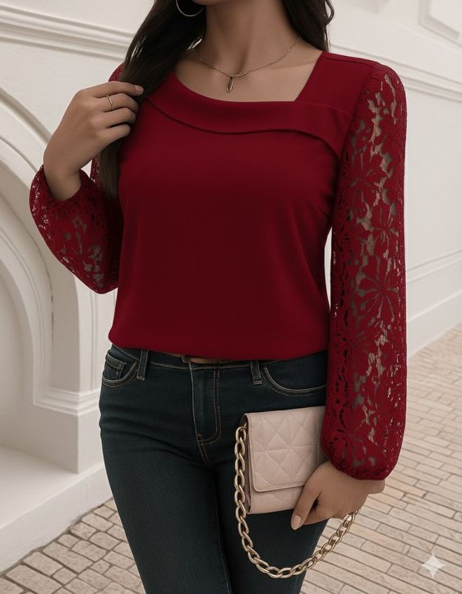 Janes Блуза Бордо С Флорални Балон Ръкави Дрехи на едро Небрежен