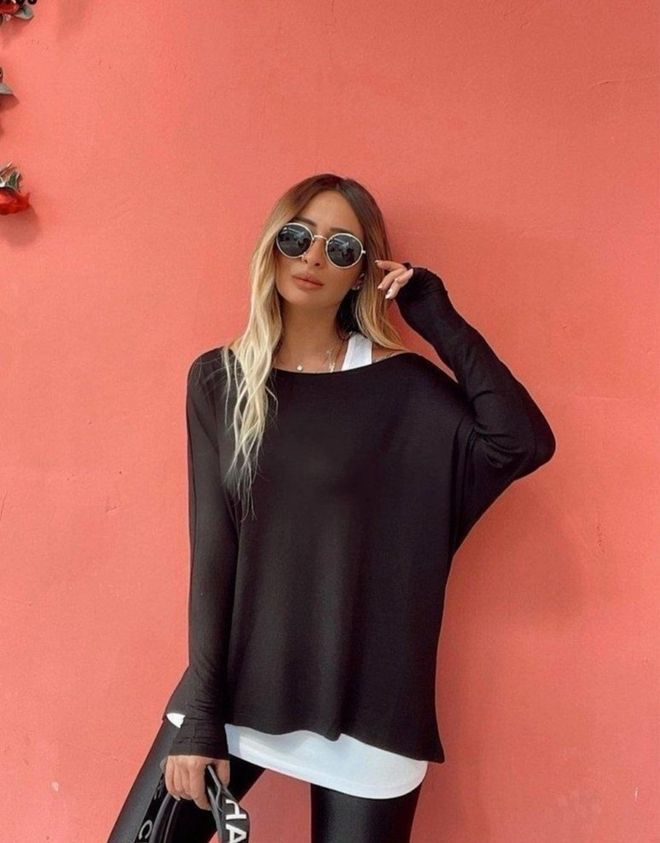 Janes Черна Блуза С Надвишен Размер В Небрежен Стил И Лодкова Яка Дрехи на едро Скромна мода