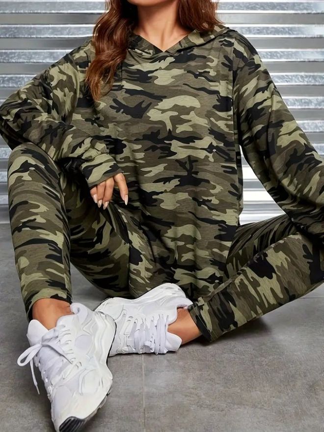 Janes Set Verde Camuflaj Slim Fit Jogger Îmbrăcăminte cu ridicata Casual