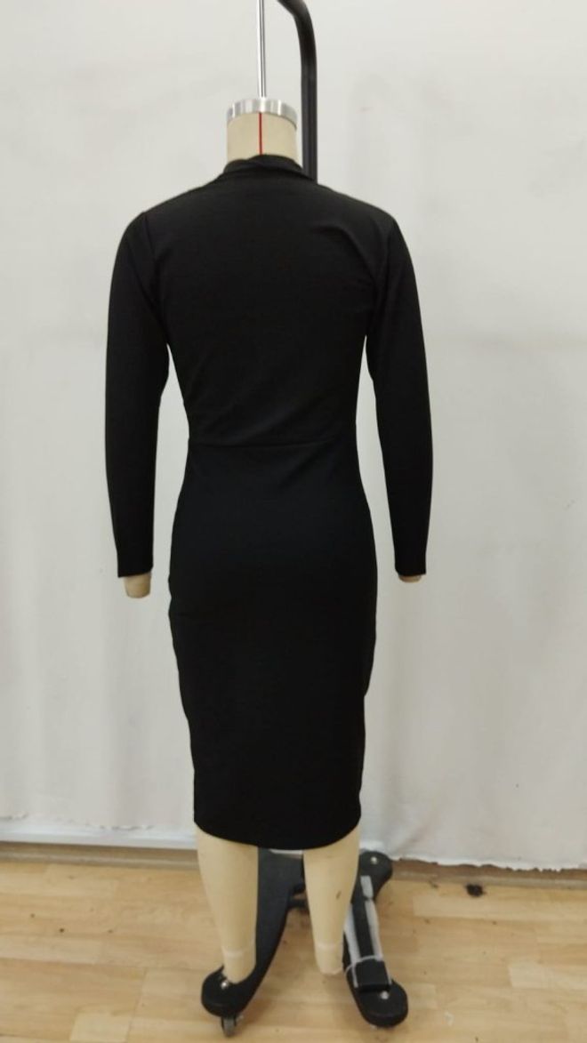 Janes Elegante Zwarte Bodycon Jurk Met V hals Groothandel Kleding 5