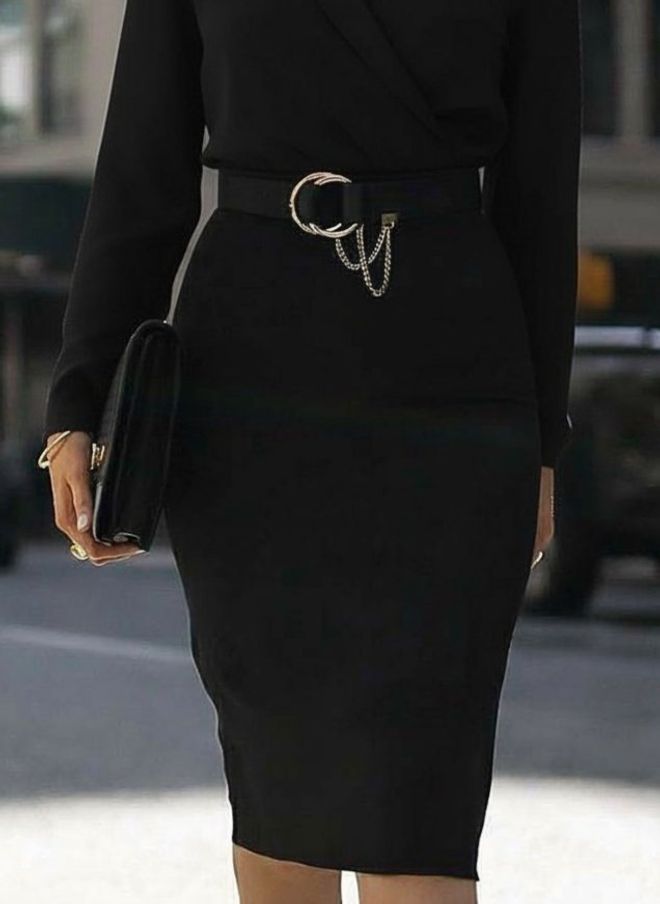 Janes Elegante Zwarte Bodycon Jurk Met V hals Groothandel Kleding Werk