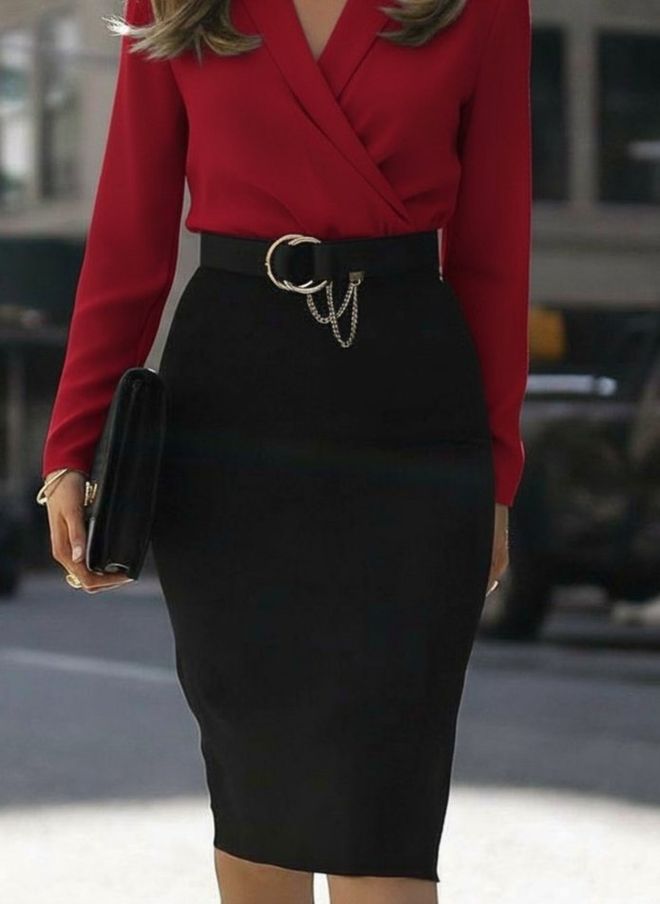 Janes Rode Wikkeljurk Met Lange Mouwen En V hals Groothandel Kleding Werk