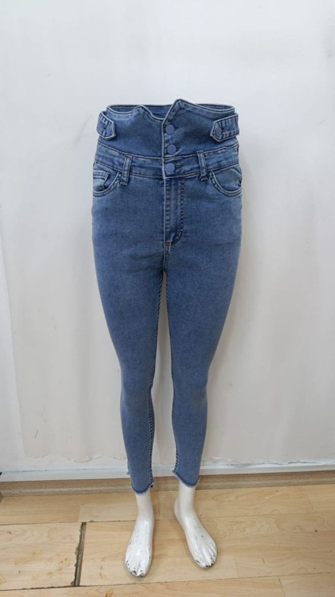 Janes Mavi Yüksek Bel Dar Paça Kısa Pantolon Toptan Giyim Bahar