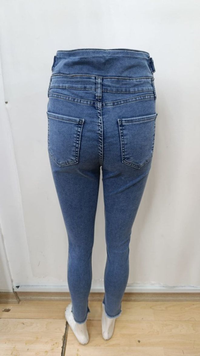 Janes Mavi Yüksek Bel Dar Paça Kısa Pantolon Toptan Giyim 5