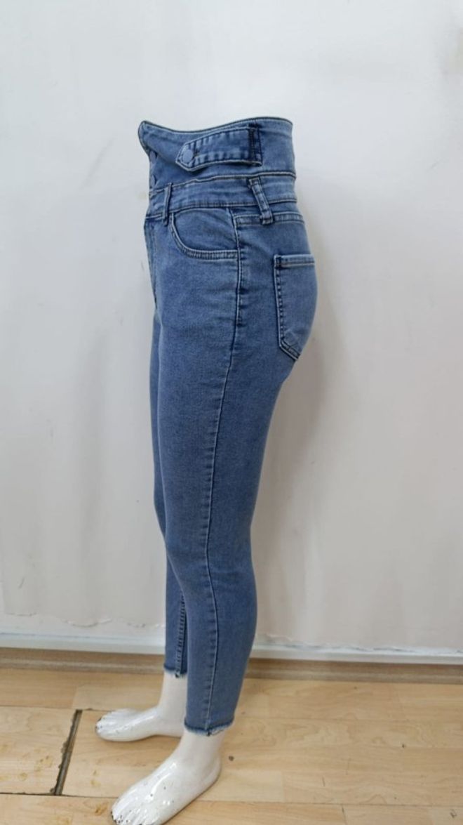 Janes Mavi Yüksek Bel Dar Paça Kısa Pantolon Toptan Giyim Resmi