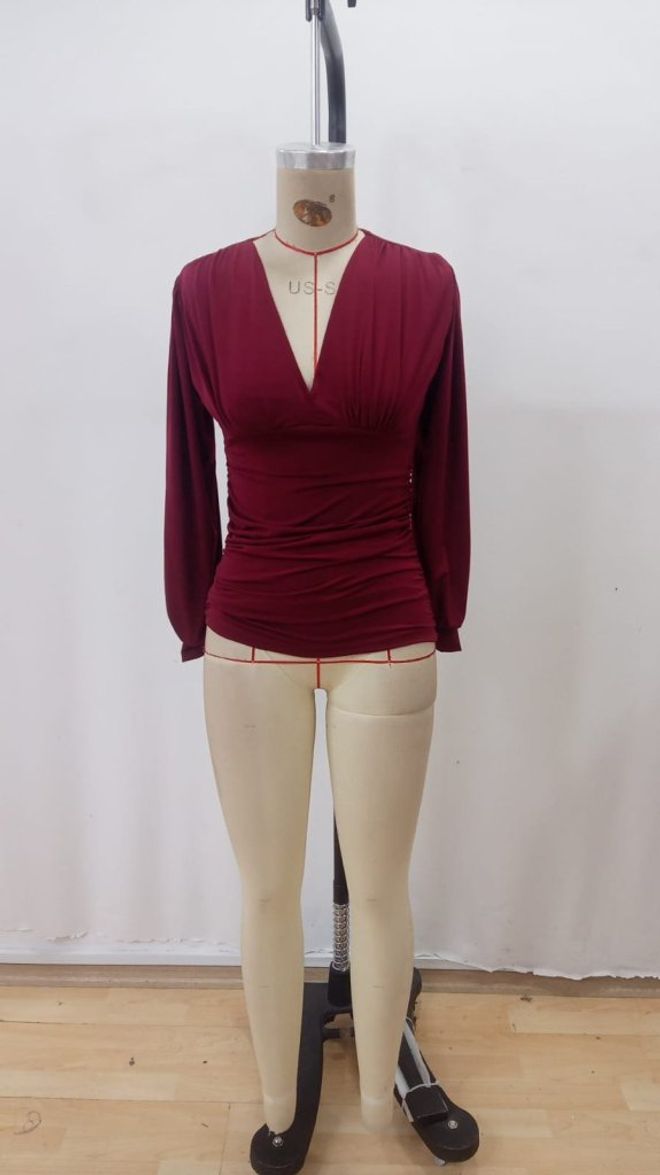 Janes Bordo Bluz Seksi Zarif Dar Kalıp Toptan Giyim Bahar