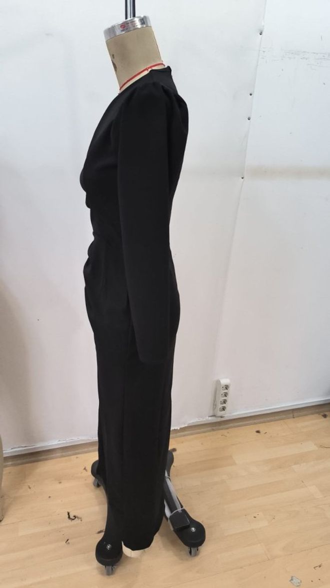 Janes Vestido Preto Elegante Tipo Bainha Com Decote Em V E Mangas Compridas Roupas por atacado 5