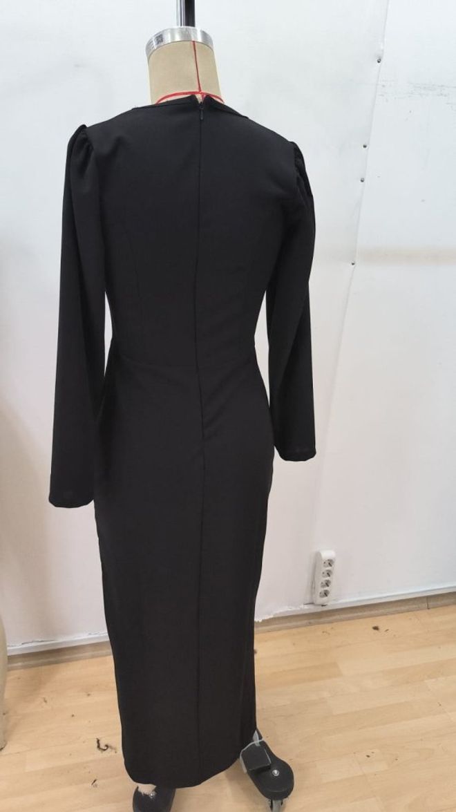 Janes Vestido Preto Elegante Tipo Bainha Com Decote Em V E Mangas Compridas Roupas por atacado Casamento