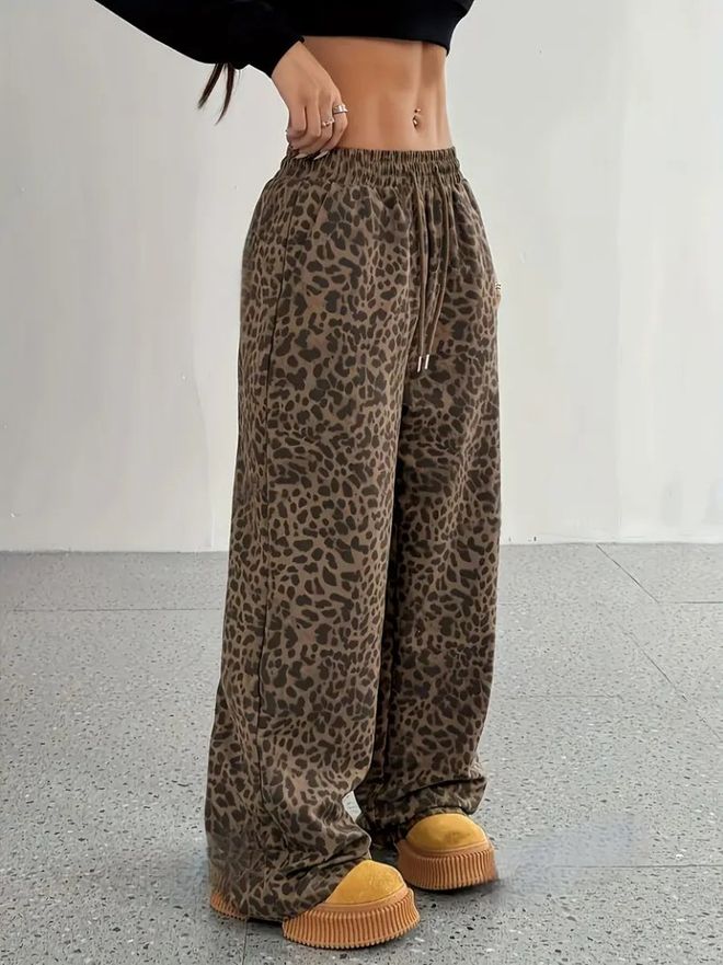 Janes بنطال بني بطباعة الحيوان ملابس بالجملة غير رسمي