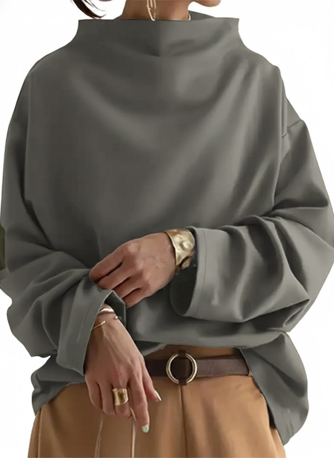 Janes Blusa Cinzenta Casual Com Decote De Barco E Tamanho Grande Roupas por atacado Modesto