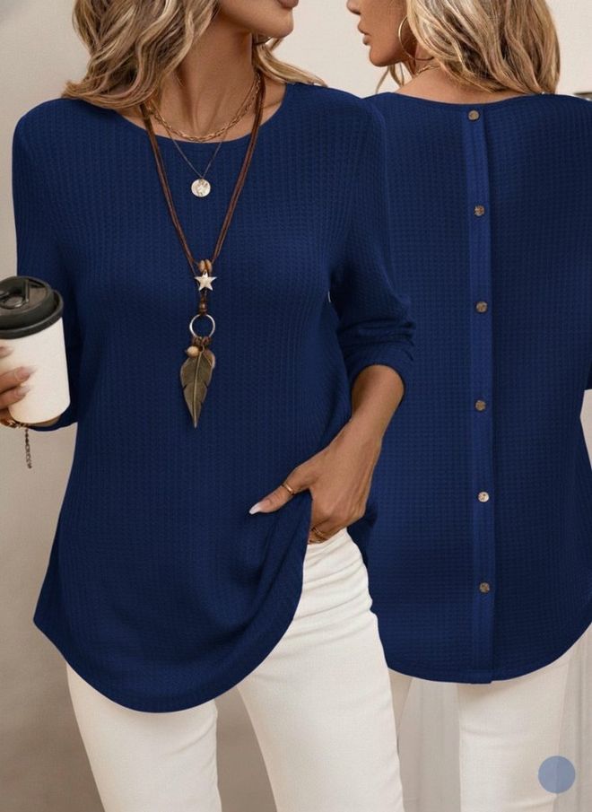 Janes Blusa Azul marinho Casual Modesto Elegante Roupas por atacado Modesto