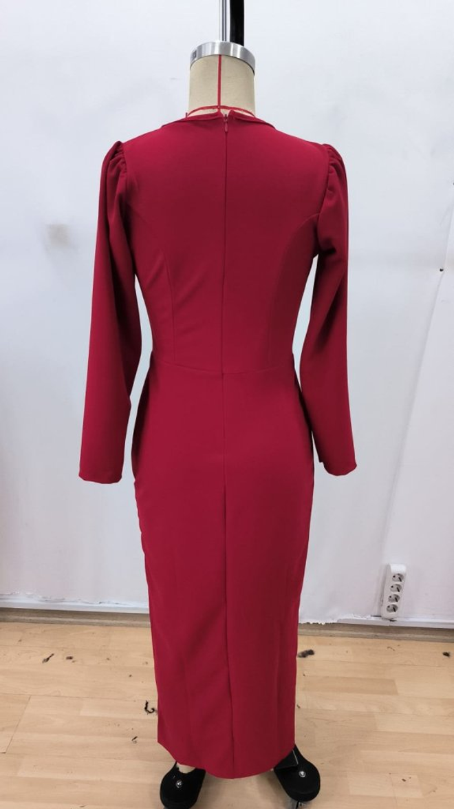 Janes Vestido Vermelho Clarete Elegante Bainha Com Decote Em V Roupas por atacado Cocktail