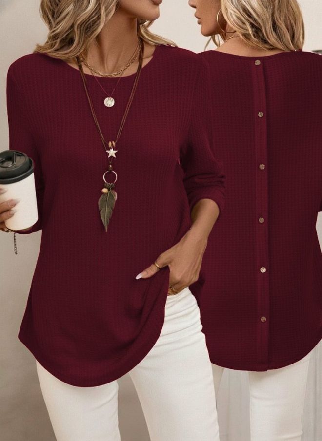 Janes Blusa Vermelho Clarete Manga 3/4 Elegante Ajuste Regular Roupas por atacado Modesto